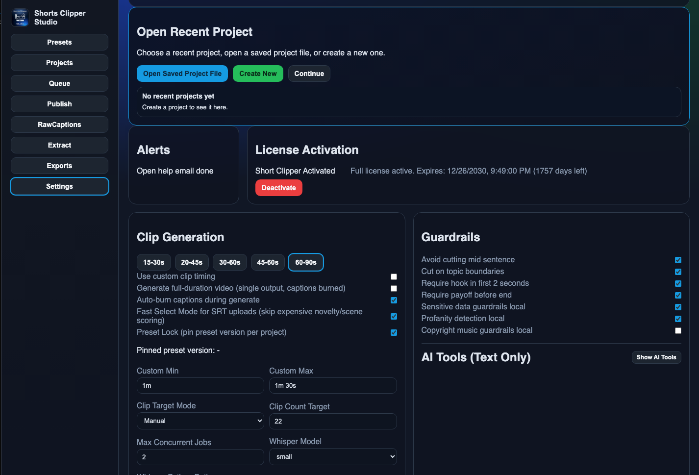 Shorts Clipper Studio Lite ( Free Trial & 1 Year License Key) screenshot